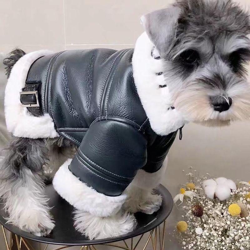 Одежда для собак Зимняя Утепленная Модная Брендовая Мотоциклетная Куртка с Меховой Подкладкой для Маленьких Собак Тедди Померанский Шпиц Шнауцер Кошки