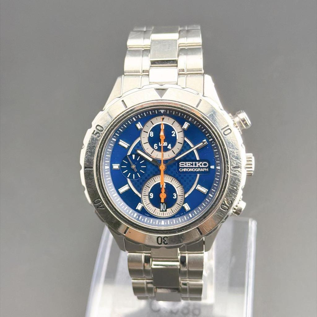 Used Rare Seiko Ignition Chronograph Blue Quartz Men's Watch