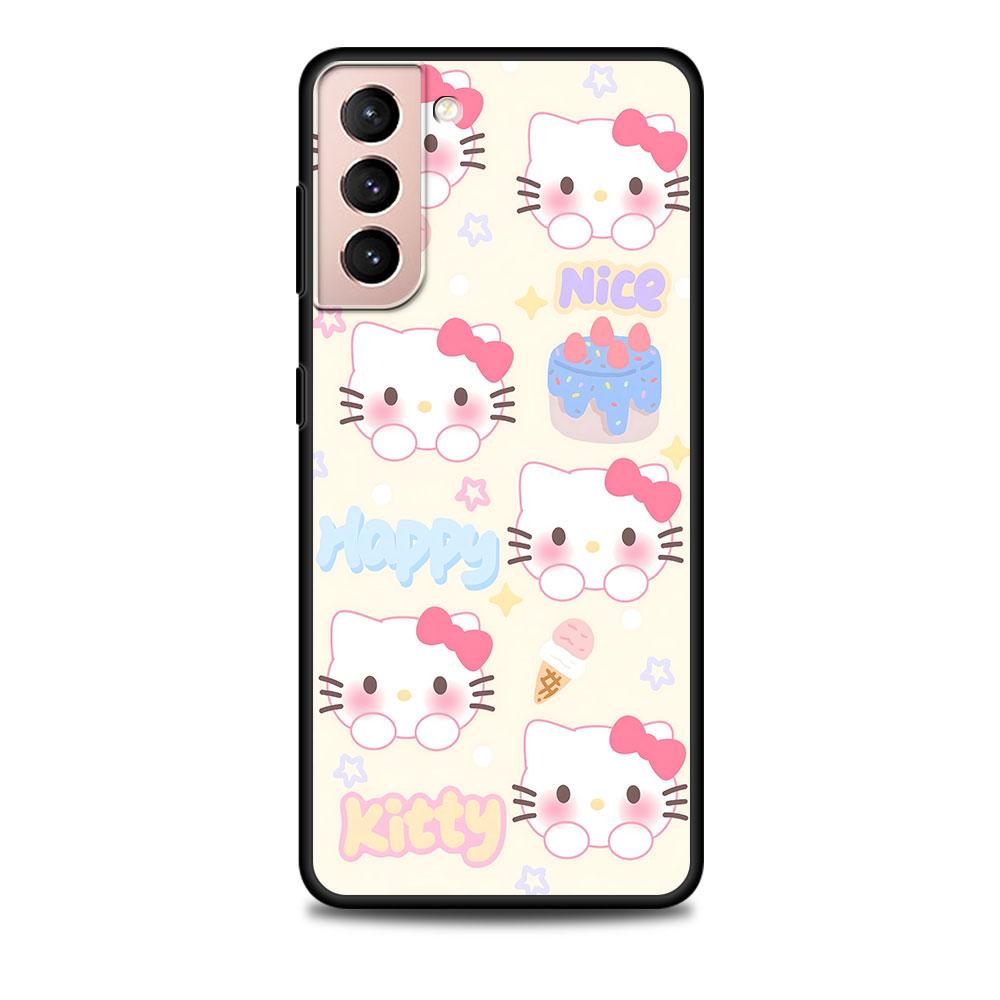 Чехол Kawaii Hello Kitty KT Cat для Samsung Galaxy S23 S10e S10 S21 FE S22 S9 S24 Ultra S20 Plus Мягкий Черный ТПУ Чехол для Телефона