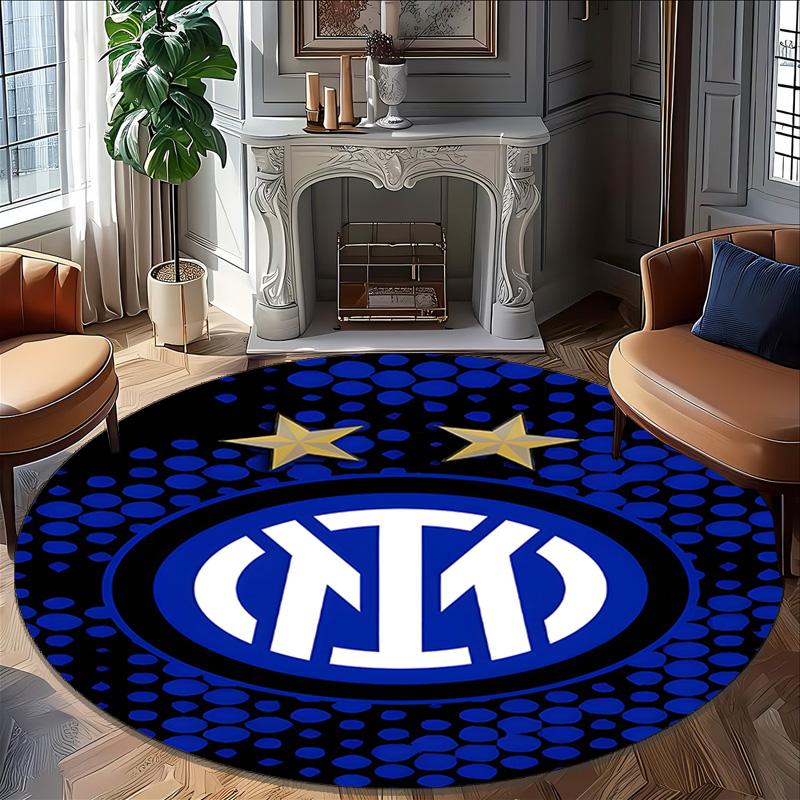1pc I-Internazionale Milano  Carpet, Round Rug, Comfortable, Suitable for Entryways, Living Rooms, Office, And Bedrooms, Christmas Decoration