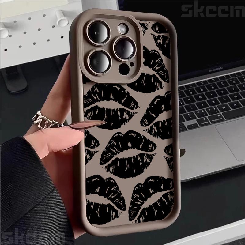 Black Lips Kiss Print Silicone Soft Case For Samsung Galaxy S25 S24 Ultra S23 S22 Plus S21 S20 FE A55 A54 A15 A35 Cover