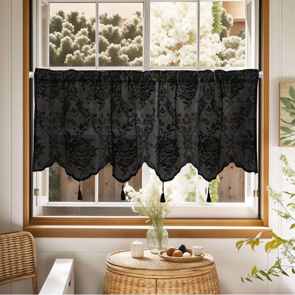 Fashion White Lace Short Curtain Tassel Small Fresh Tulle Window Half Curtains Cabinet Drapes for Home Deco