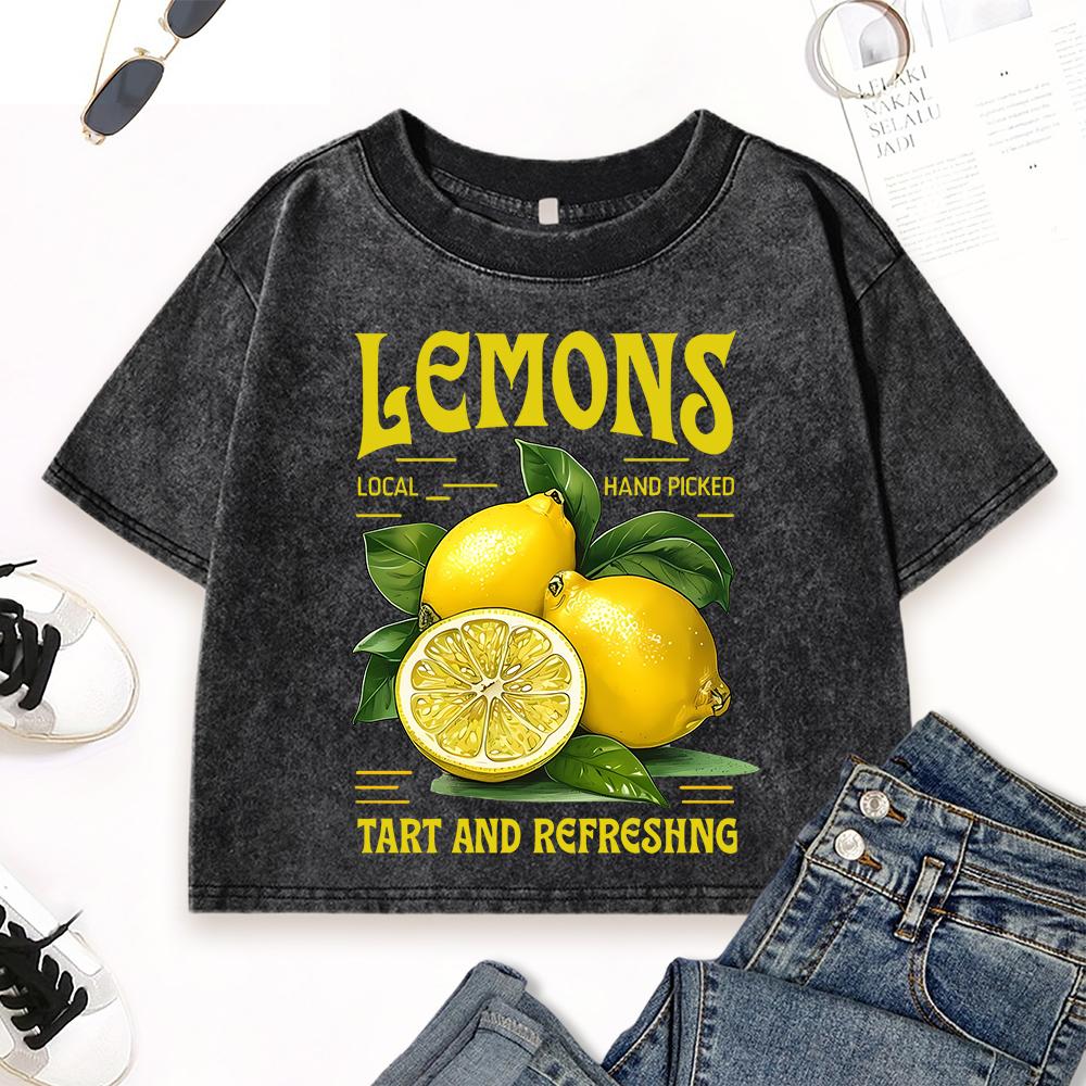 Lemons Local Hand Picked Printing Washed T Shirt Women Cotton Casual T Shirts Slim Summer Clothes Comfortable Top