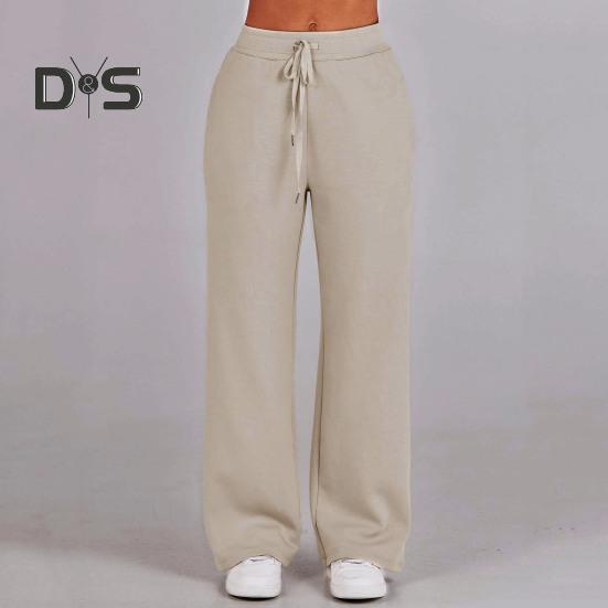 2Pcs/Set Women Solid Color Casual Outfit Lapel Zipper Neckline Long Sleeve Sweatshirt Elastic Waist Drawstring Wide Leg Pants Set