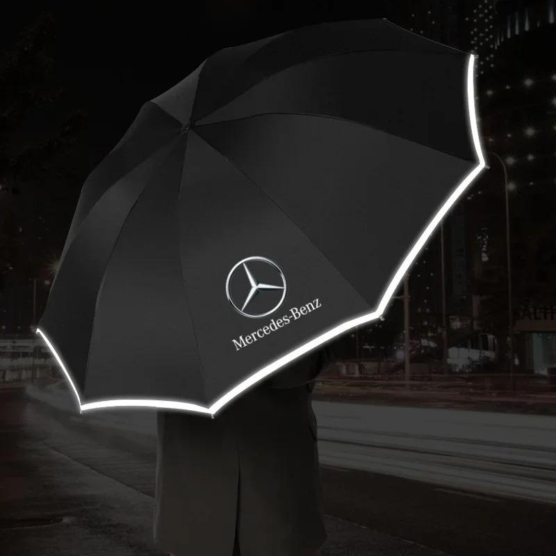 Автоматический светоотражающий зонт с обратной светодиодной подсветкой, 10 спиц, ветрозащитный, для Mercedes-Benz B/C/E/S-класса, A-класса C200L, GLC, GLK