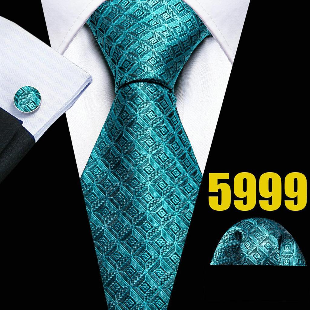 Mens Fashion Neckties Teal Silk Tie Pocket Square Cufflinks Blue&Green Formal Casual Ties