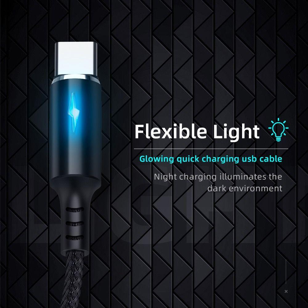Кабель USB Type C со светодиодным индикатором, кабель для быстрой зарядки для Samsung/Xiaomi/Huawei/Poco