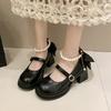 Fashion Beaded Mary Jane Shoes Women's High Heels Spring and Autumn Outfit Round-toe Jk Uniform Platform Shpes