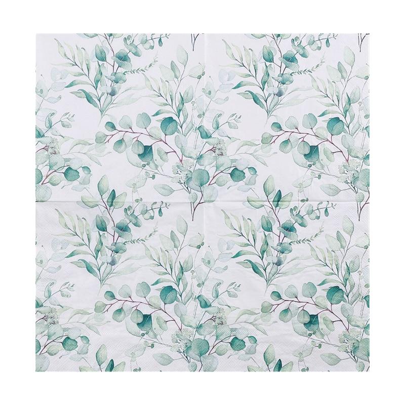 Праздничная бумага для салфеток 20 шт., ширина 33 см, узор из зеленых листьев