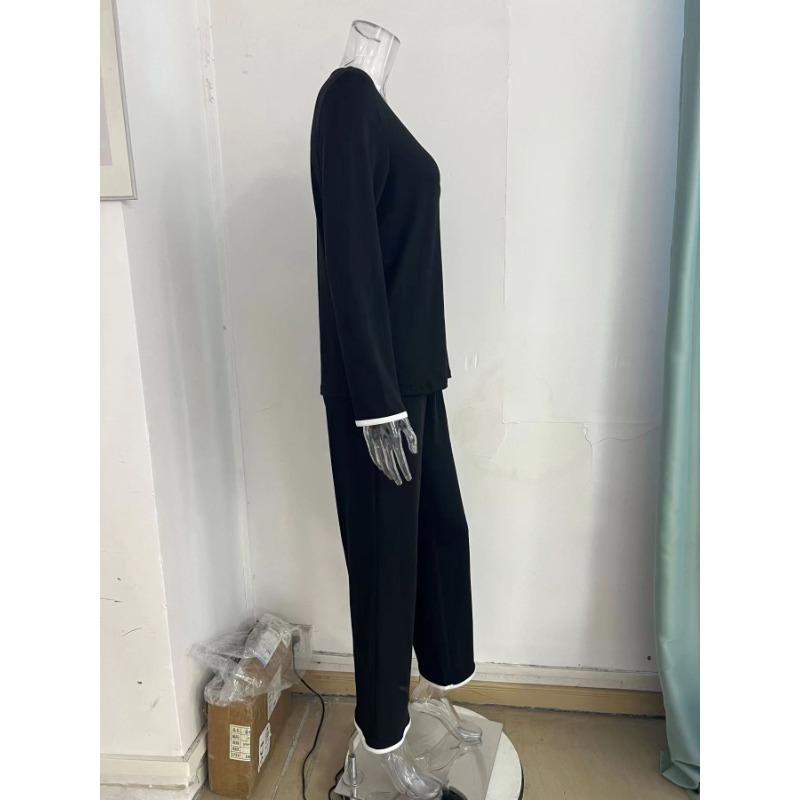 Autumn and Winter Women's Pant Suit Solid Colour V-neck Loose Comfortable Leisure Home Drawstring Trousers Suit