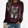 Women Autumn Tops Loose Cat A Lovely Cat Print Causal Long Sleeve T-shirt Top Blouse