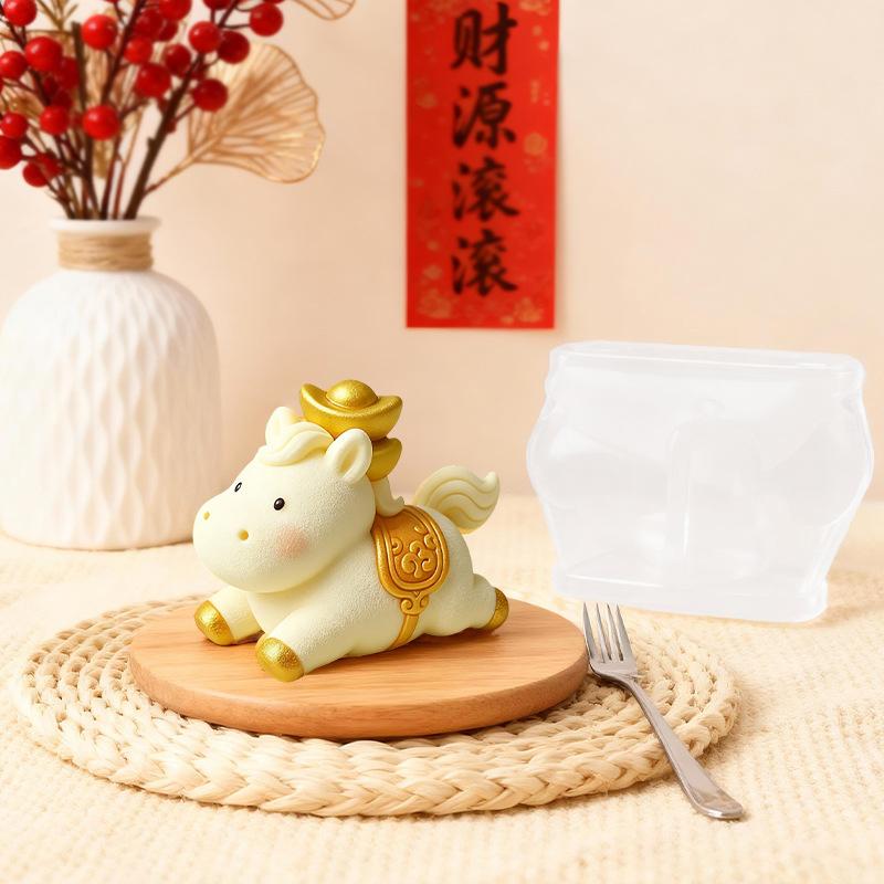 .Silicone Horse Mousse Mold Horse Year Chinese Zodiac Ice Cube Milk Jelly Cake Dessert Baking Mold Food-Grade Heat-Resistant
