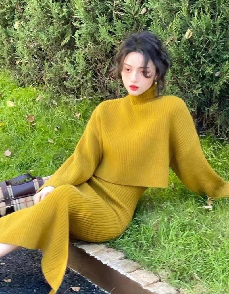 Ayollar Qishki 2 ta Paket Uzun Bodycon Sviter Ko'ylak