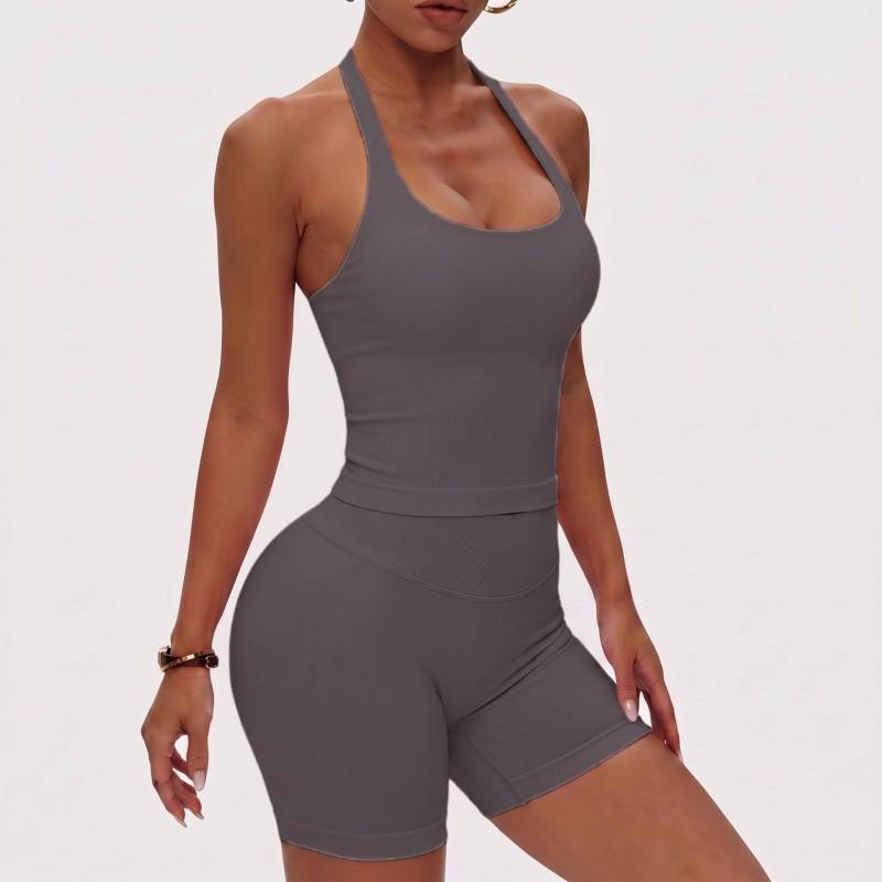 Womens Seamless Yoga Set With Built-in Bra Support High Elasticity Crop Top Leggings Fitness Activewear