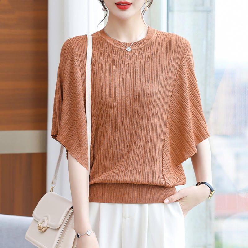 Женская летняя трикотажная футболка с коротким рукавом, рубашка «летучая мышь», летний новый модный топ, трикотажная рубашка из ледяного шелка