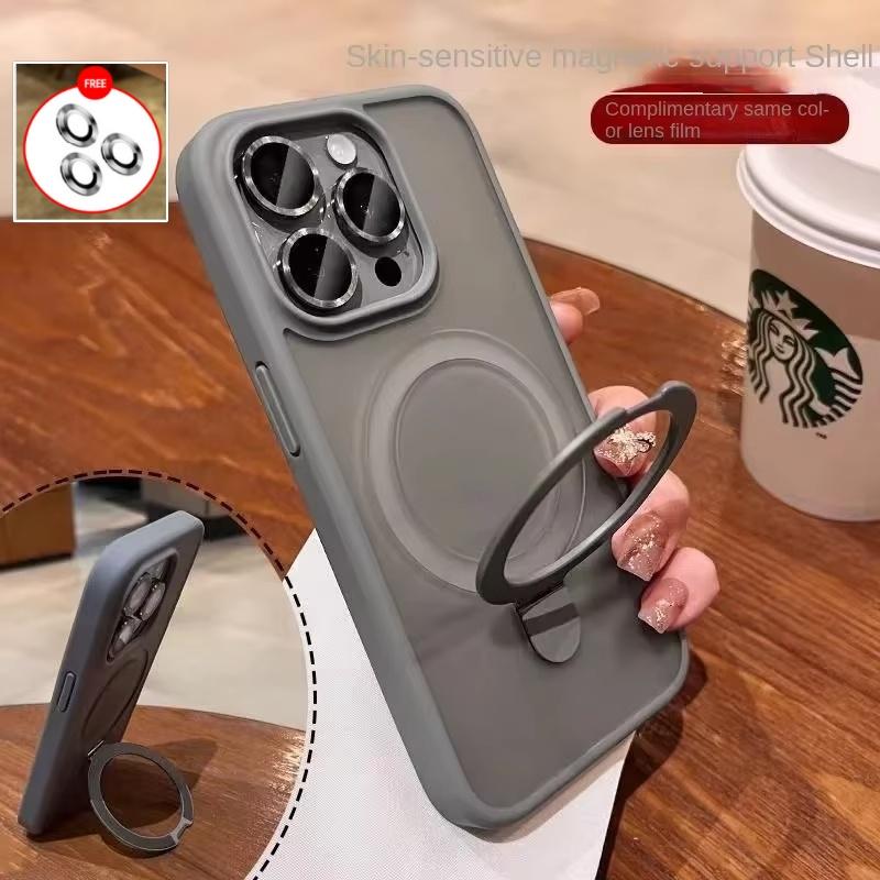 Matte Ring Holder Glass Lens Phone Case For iPhone 16 15 14 13 12 11 ProMax Plus For Magsafe Wireless Magnetic Hard Bumper Cover