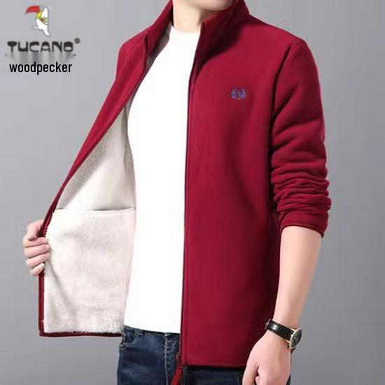 Woodpecker Men's Fleece-Lined Cardigan: Autumn/Winter Casual Stand-Up Collar Jacket