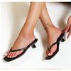 Fashion Summer New Soft Leather Square Toe Cat with Flip-flops Women Fashion Thin Belt Thin Heel Soft Sole Flip-flops Zapatos De Mujer