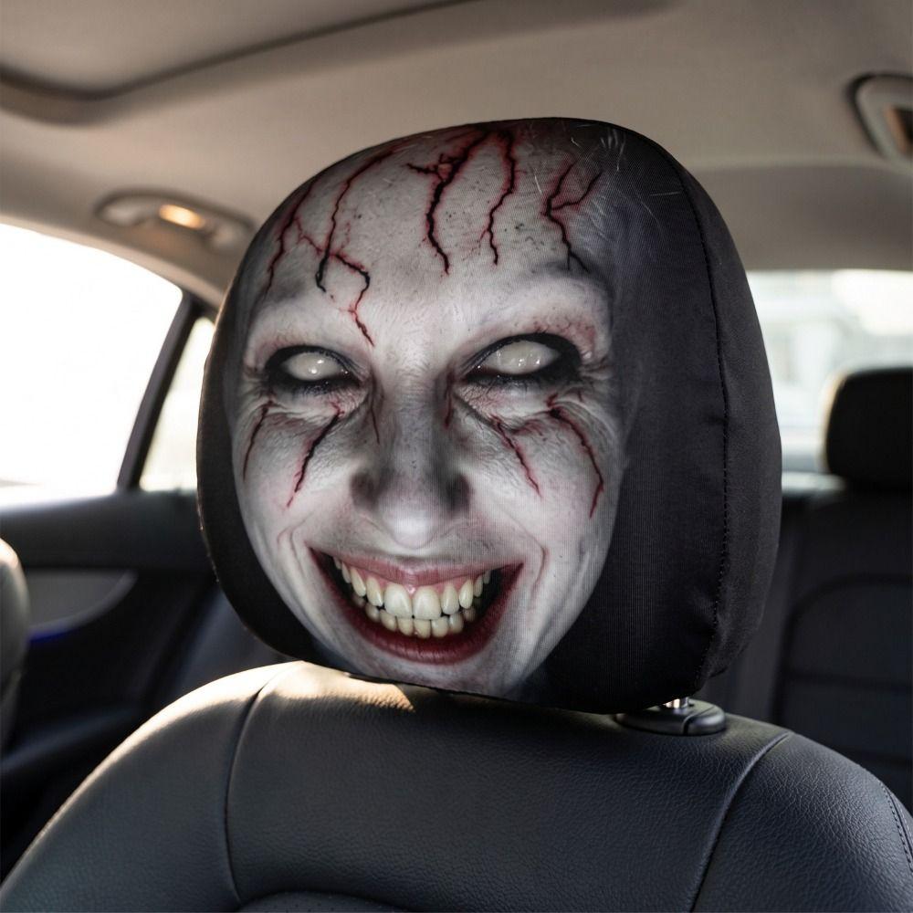 2Pcs Cartoon Car Headrest Covers Exaggerated Car Seat Headcover Halloween Christmas Holiday