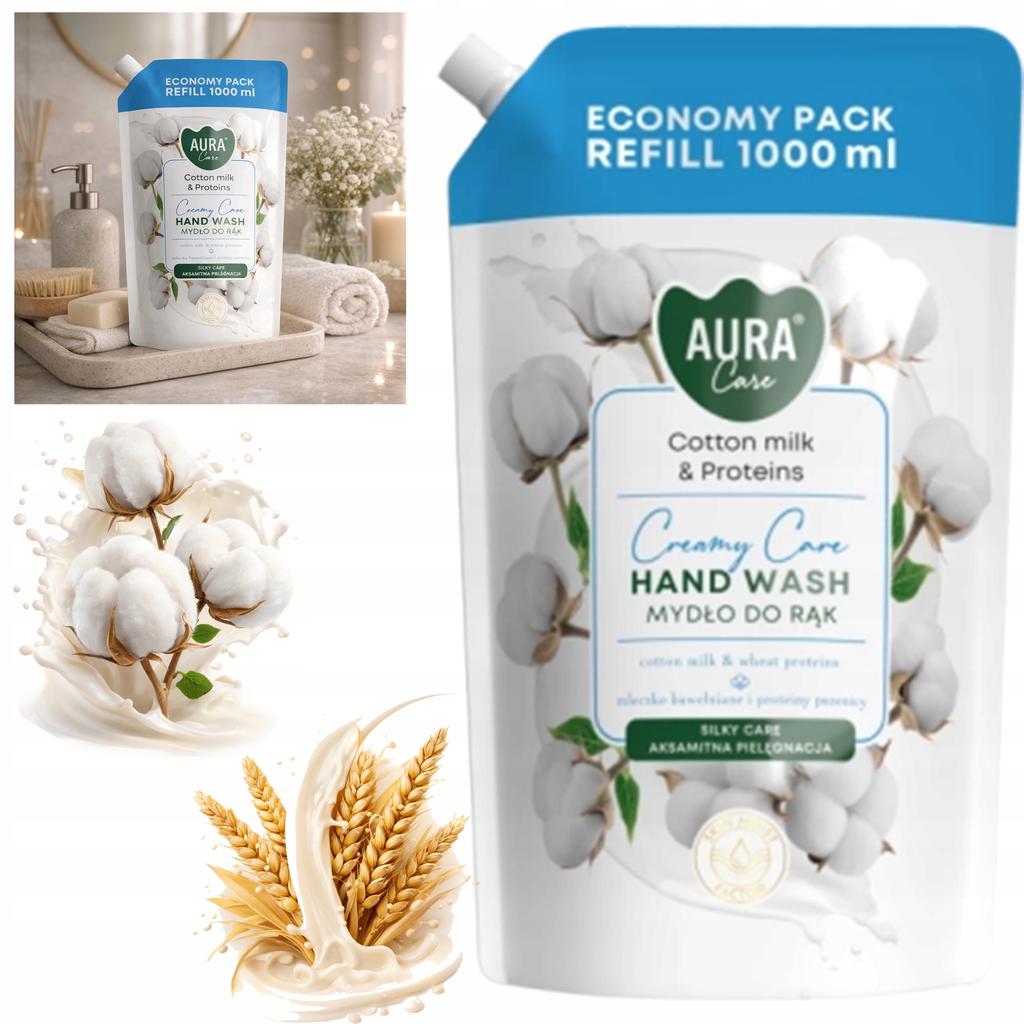 Aura Care Mydło Do Rąk Uzupełniające Mleczko Bawełniane I Proteiny 1000 Ml Ahw-002-004