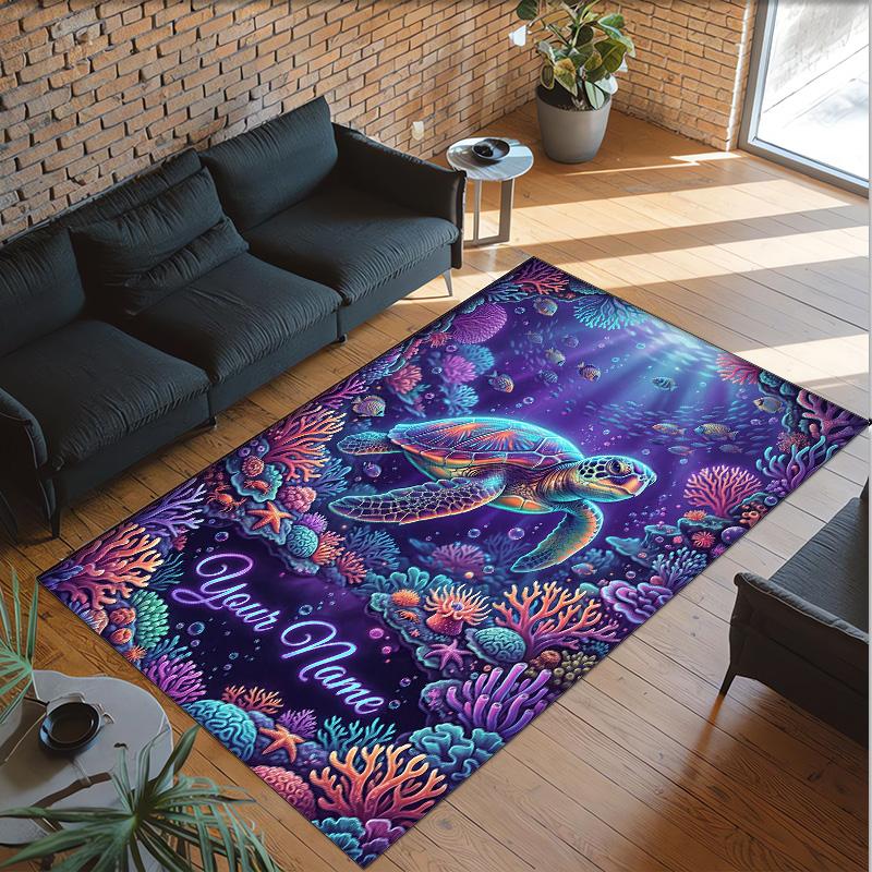 Mermaid Theme Crystal Velvet Floor Rug Personalized Custom Name Text Warm Carpet Home Decoration