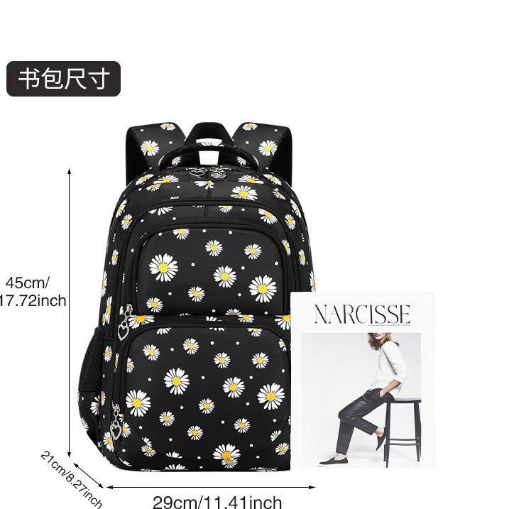 New Sweet Floral Nylon Print Backpack for Women Students Lightweight Water-Resistant Laptop Travel Daypack 3-Piece Set