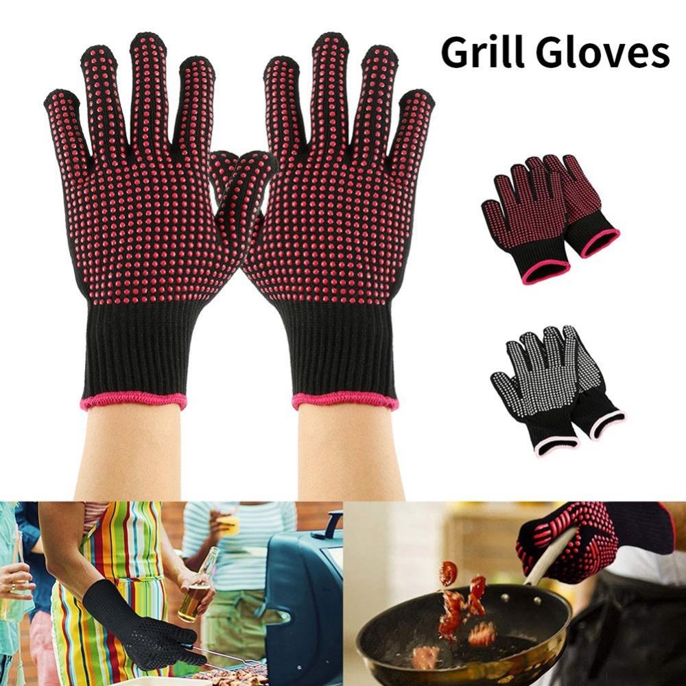 1 Pair Microwave Silicone Grilling Heat Resistant Mitts Oven Gloves Grill Gloves BBQ Gloves