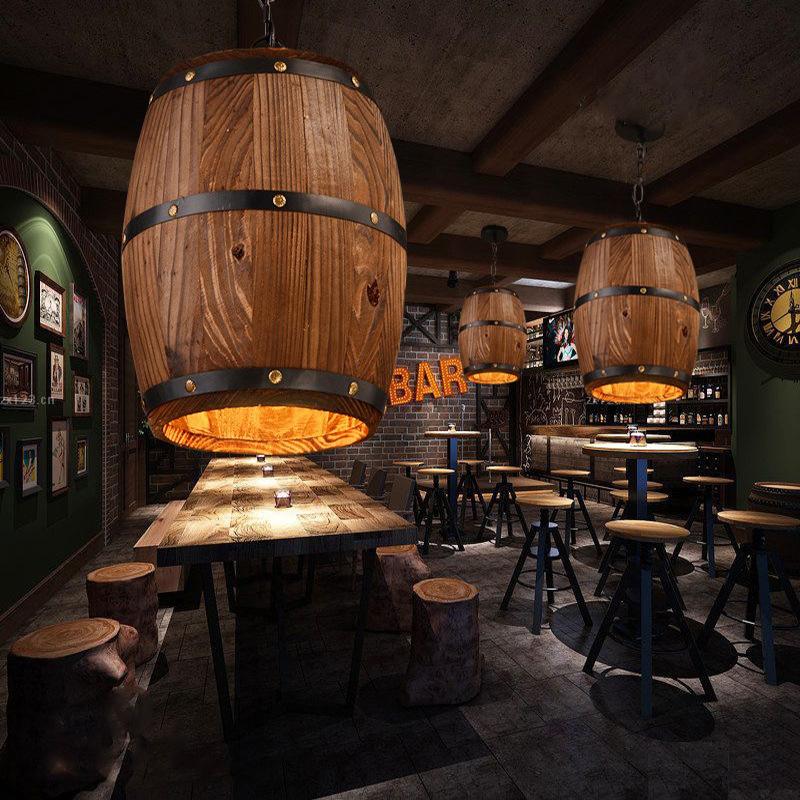 Винтажная ретро светодиодная деревянная подвесная лампа люстра промышленная креативная винная бочка для ресторана бара магазин горячих горшков внутренние светильники