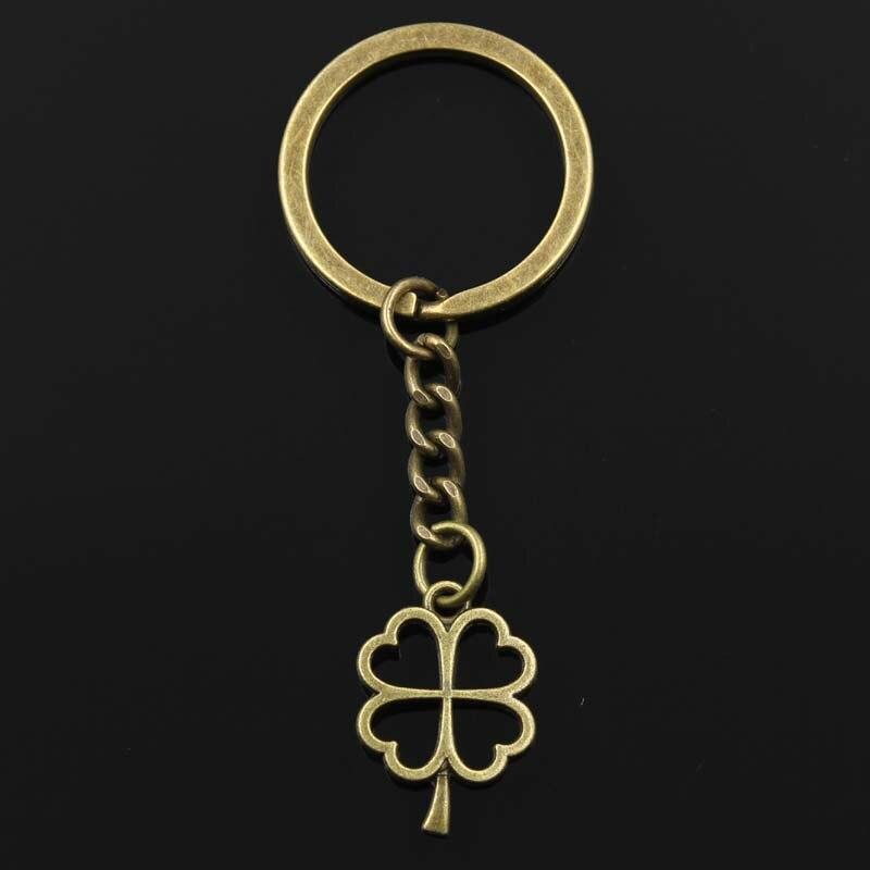 Fashion 30mm Key Ring Metal Key Chain Keychain Jewelry Antique Bronze Silver Color Hollow Four Leaf Clover 24x17mm Pendant