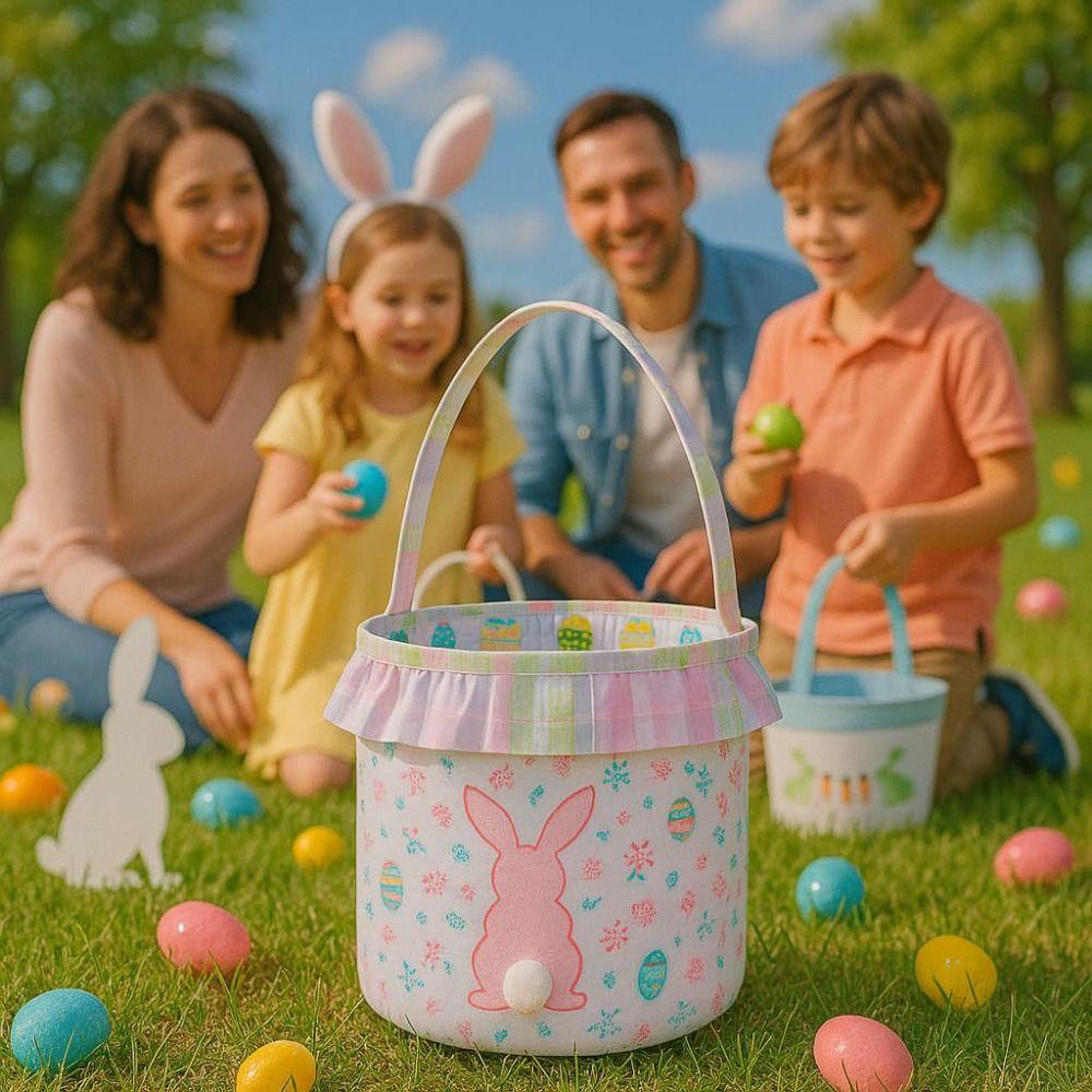 Empty Design Easter Basket Embroidered Rabbit Basket Bunny Theme Easter Bucket  Kids Gift