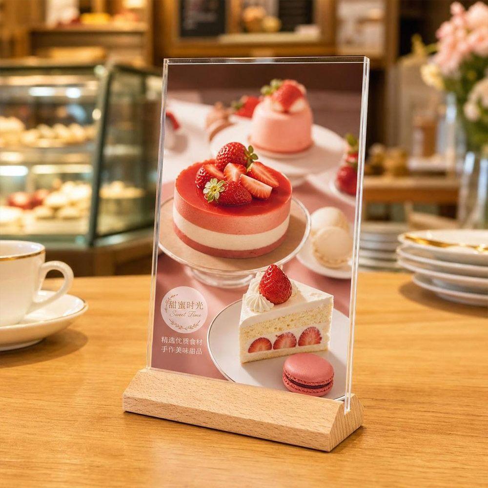 Table Top Acrylic Sign Holder Wood Base Table Top Display Stand Restaurant Menu Display