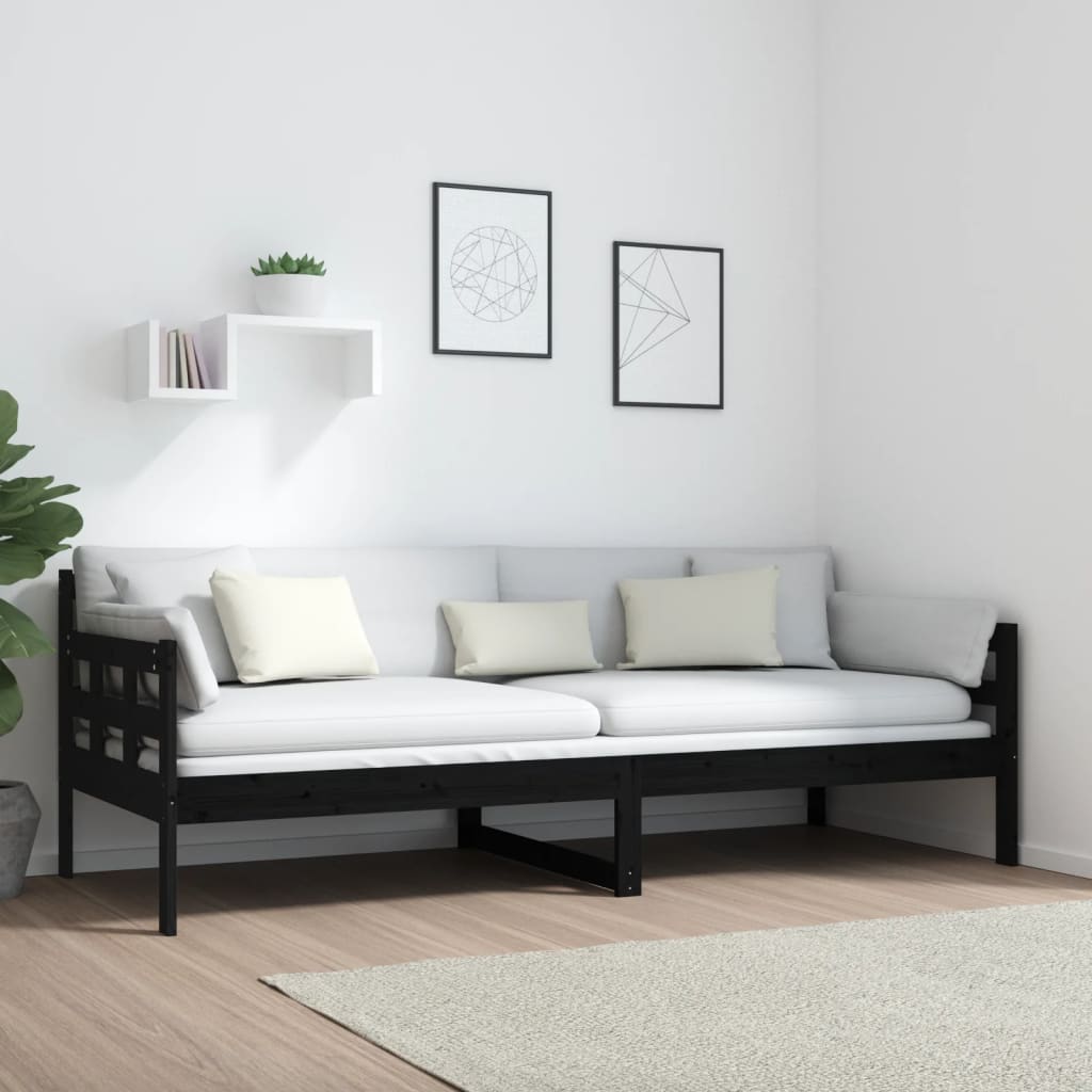 Vidaxl Łóżko Dzienne, Czarne, Lite Drewno Sosnowe, 80X200 Cm
