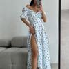 Women's Sexy V-Neck Bubble Sleeve Elegant Floral Dresses