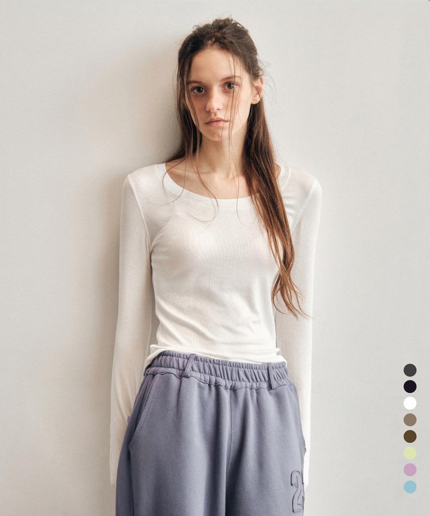CITTA Contrast Stitch Soft U-Neck Long Sleeve T-Shirt_Ctt393(8Color) (A Type)