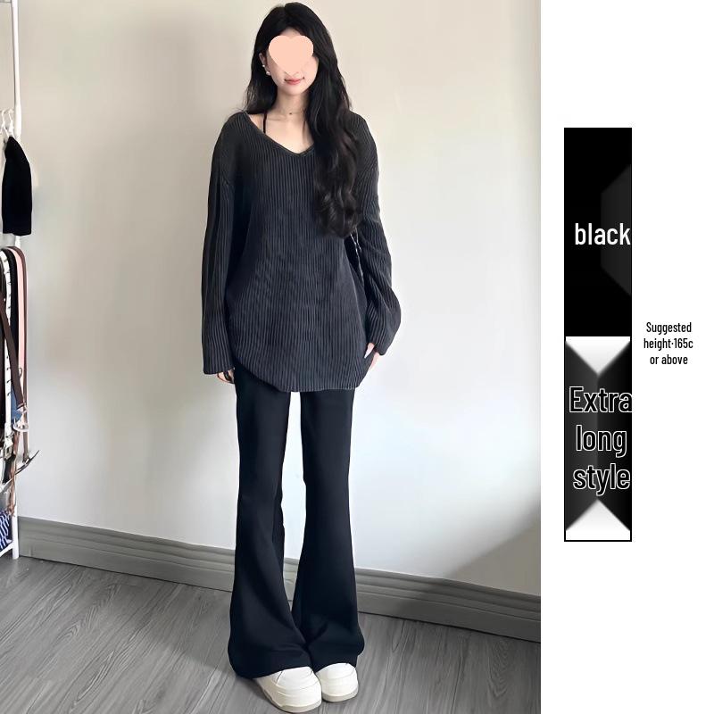 High-Waisted Gray Micro-Flared Women's Sweatpants with Fleece Lining for Spring/Autumn 2025