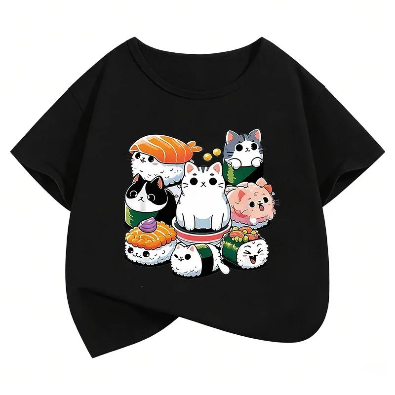 Funny Sushi Cat Food Design Printed T Shirts Short Sleeve Kids Childrens Tshirt Boys Girls Summer Spring Cute Top Tee Shirt