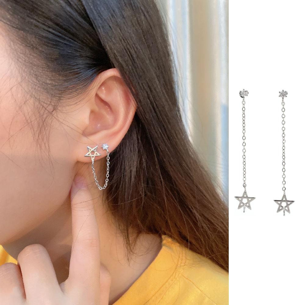 star Copper Tassel Link Korean Style Earrings Star Ear studs Female Ear studs Ear Chain Earrings