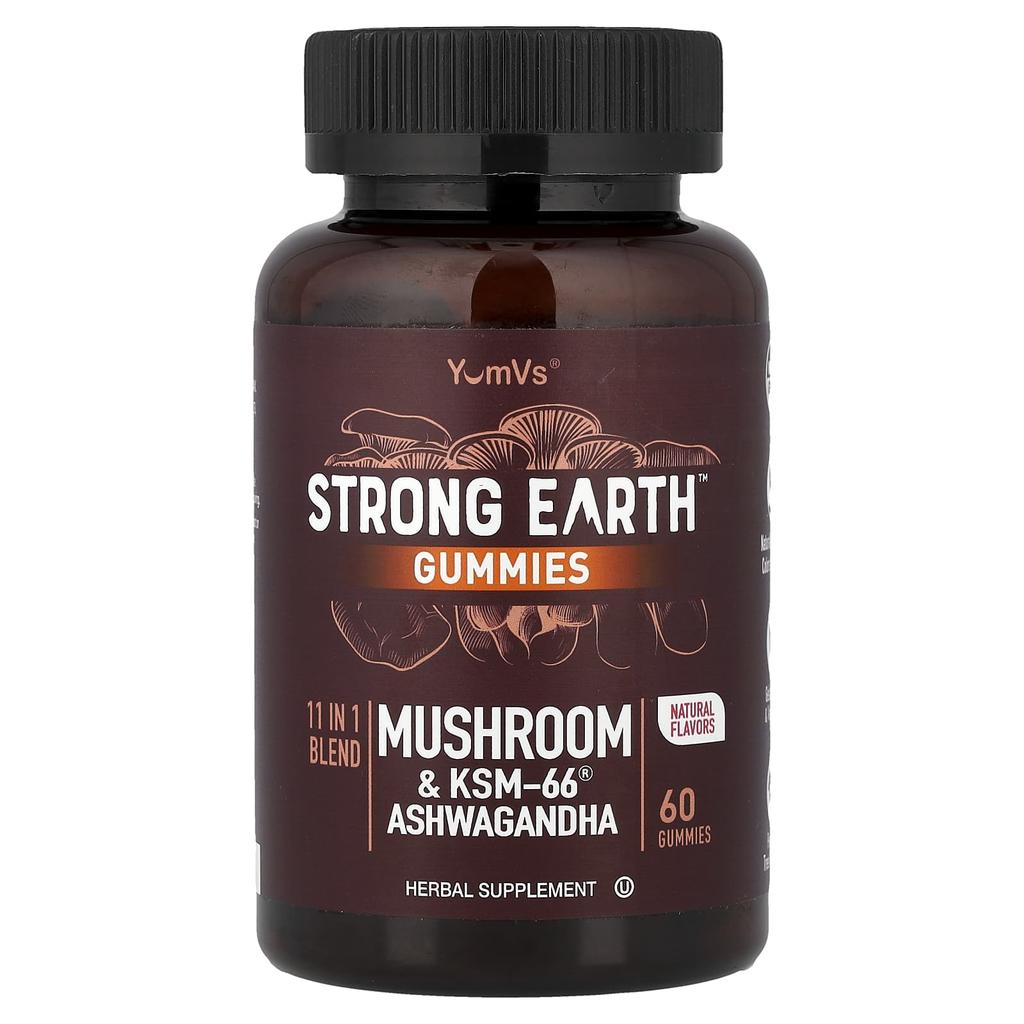 YumVs, Strength Earth™ Gummies, Mushroom & KSM-66® Ashwagandha, 60 Gummies