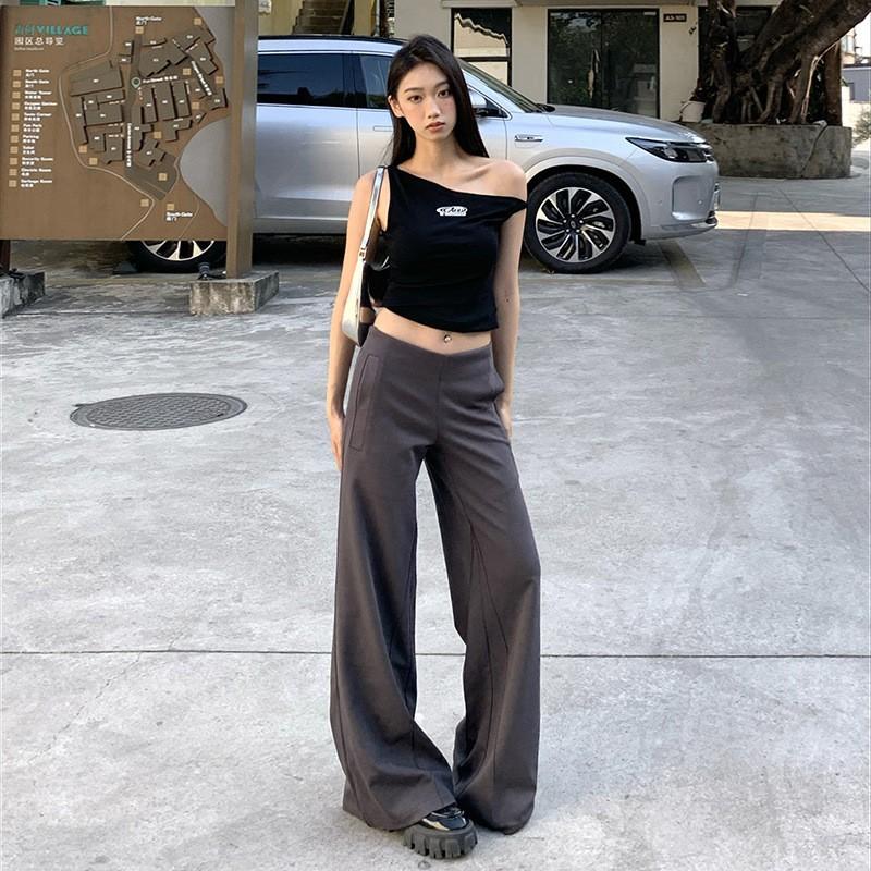 '' Slimming Flared Knit Pants Women Black Loose Casual Trousers Snow Fabric
