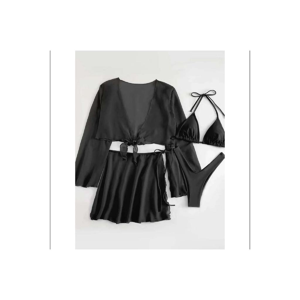 Women's Black Tulle Transparent Skirt Suit Seawear