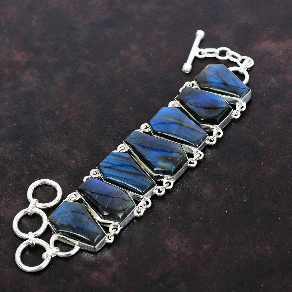 Браслет из лабрадорита браслет из натурального камня браслет из стерлингового серебра 925 пробы регулируемый браслет-цепочка уникальные украшения браслет ручной работы свадебные подарки