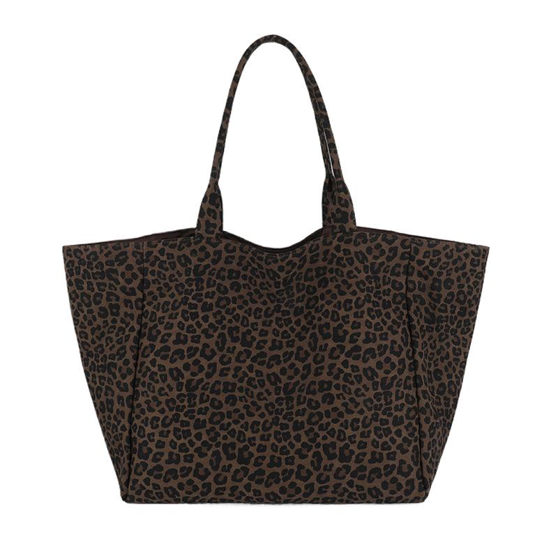Vintage Leopard Shoulder Bag Women's Canvas Bag Large Capacity Tote Bag