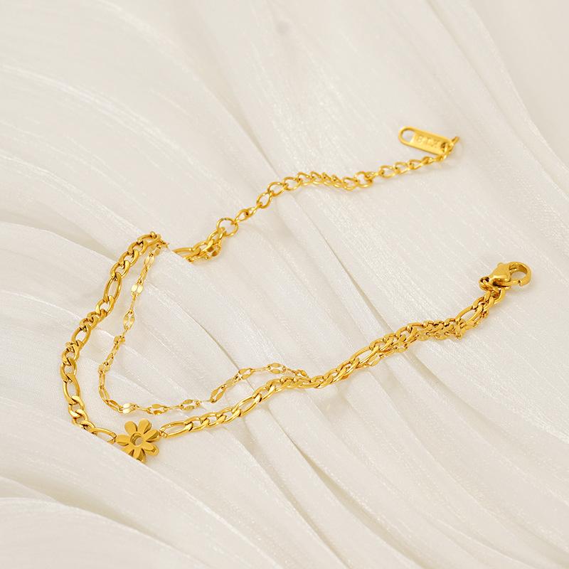 Новая модная кубинская цепочка с двойным слоем, сложенная из титановой стали, с цветочным узором, женская цепочка для ног