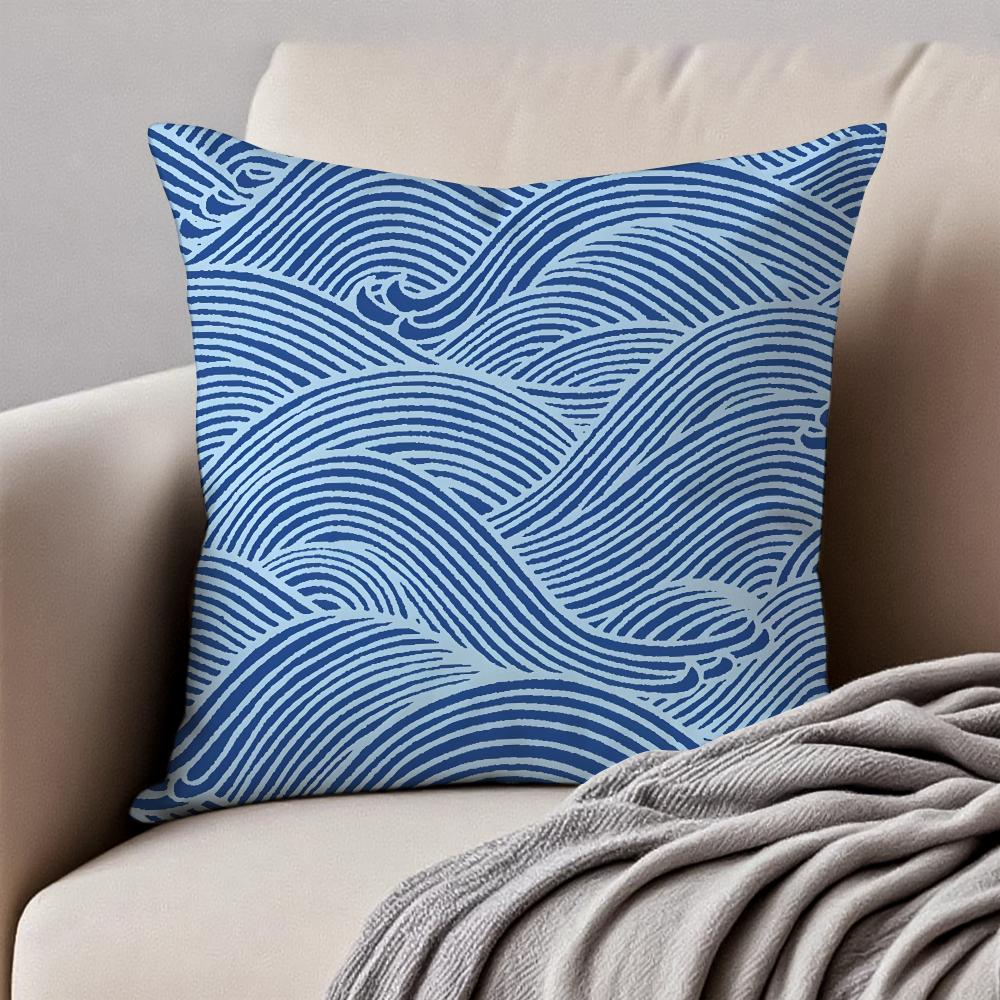 Elegant Chinese traditiona Wave Cliff Pattern Cushion Cover Pillowcase Antidustmite Invisible Zipper Short Plush Sofa Cushion