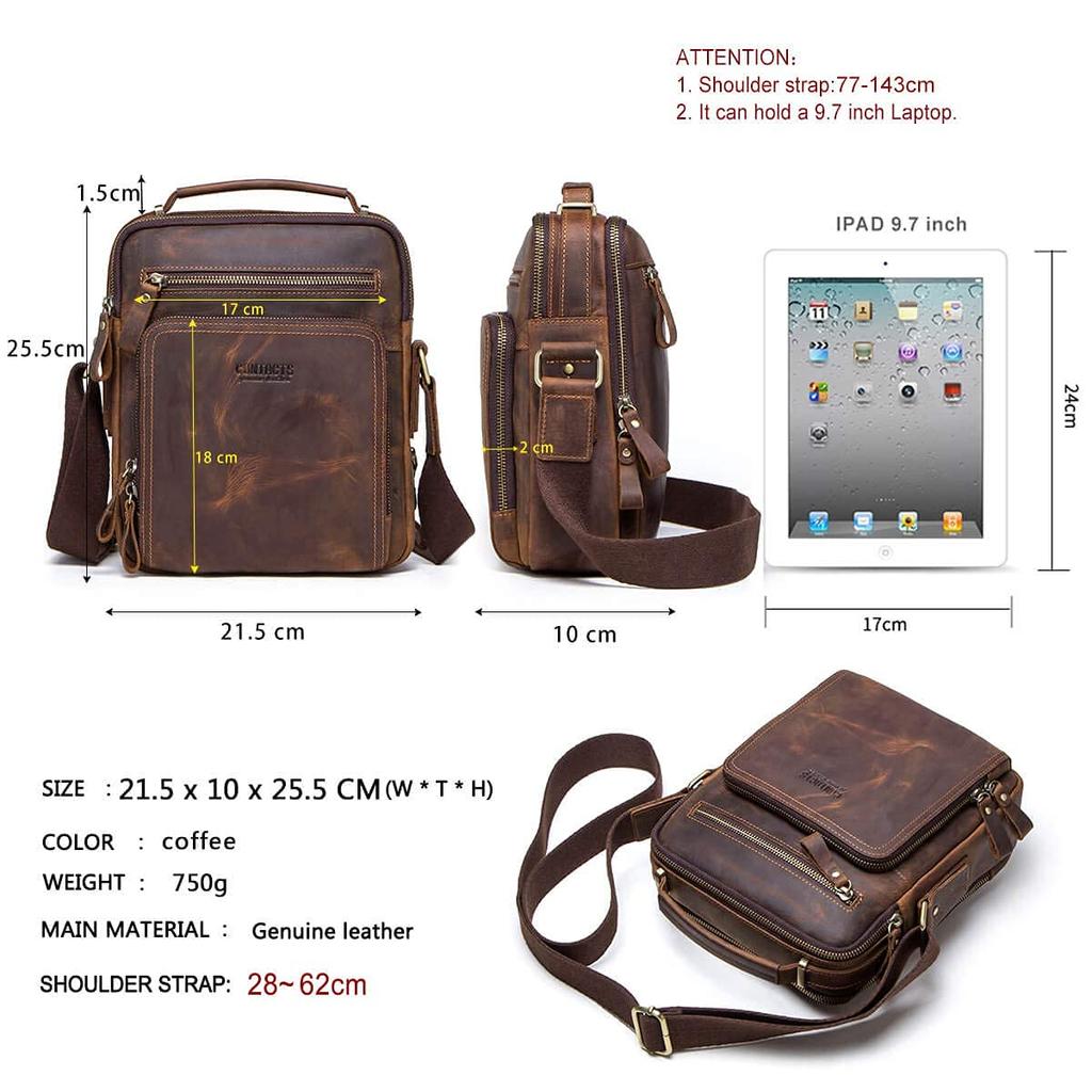 Shoulder Crossbody Can Hold iPad All Travel Shoulder Vertical [Contacts] Men's Handbag, Mini, Cowhide, Leather, Bag, Present, Bag, (Coffee)