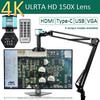 Микроскоп 4K 48MP цифровой микроскоп для электроники USB промышленные камеры HDMI 1-150X зум C-Mount объектив телефон пайка печатной платы