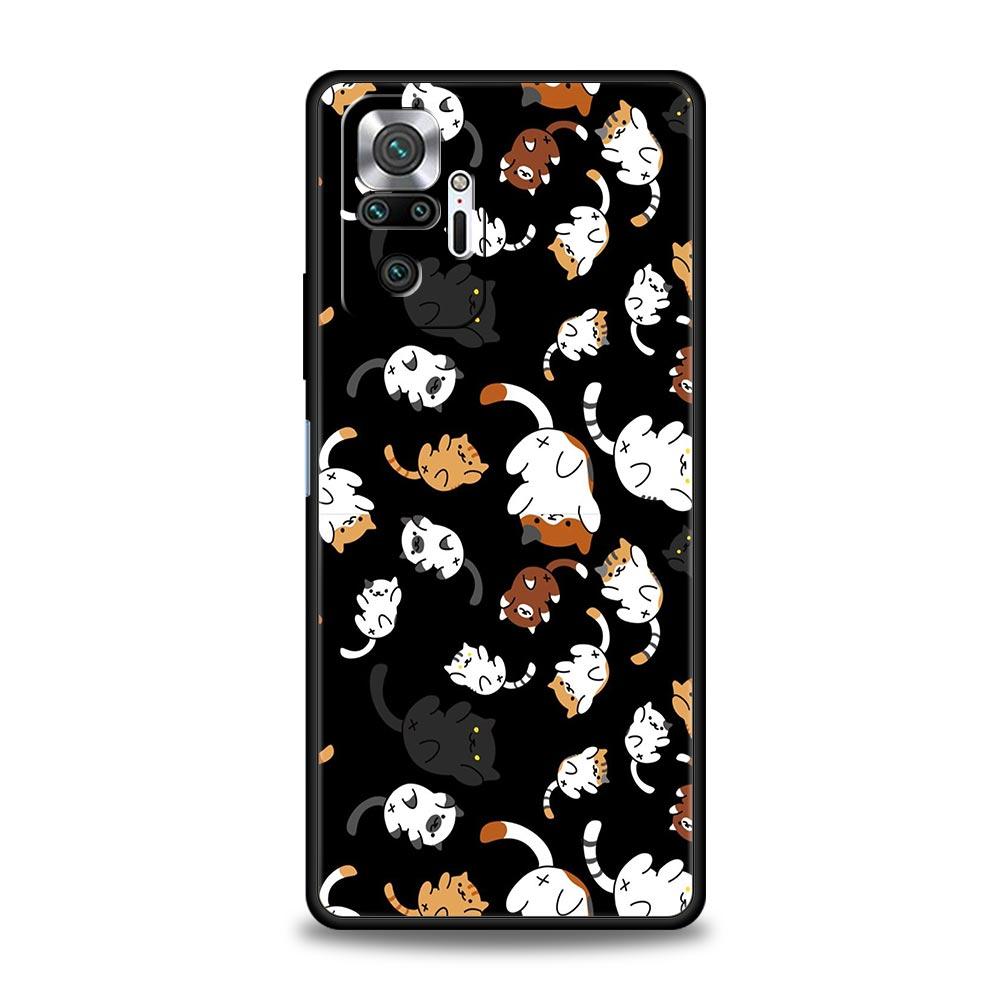 Мультяшный чехол для телефона с кошкой для Xiaomi Redmi Note 14 13 5G 10 11 12 Pro Plus 4G 14C 13C 12C 10C Черный