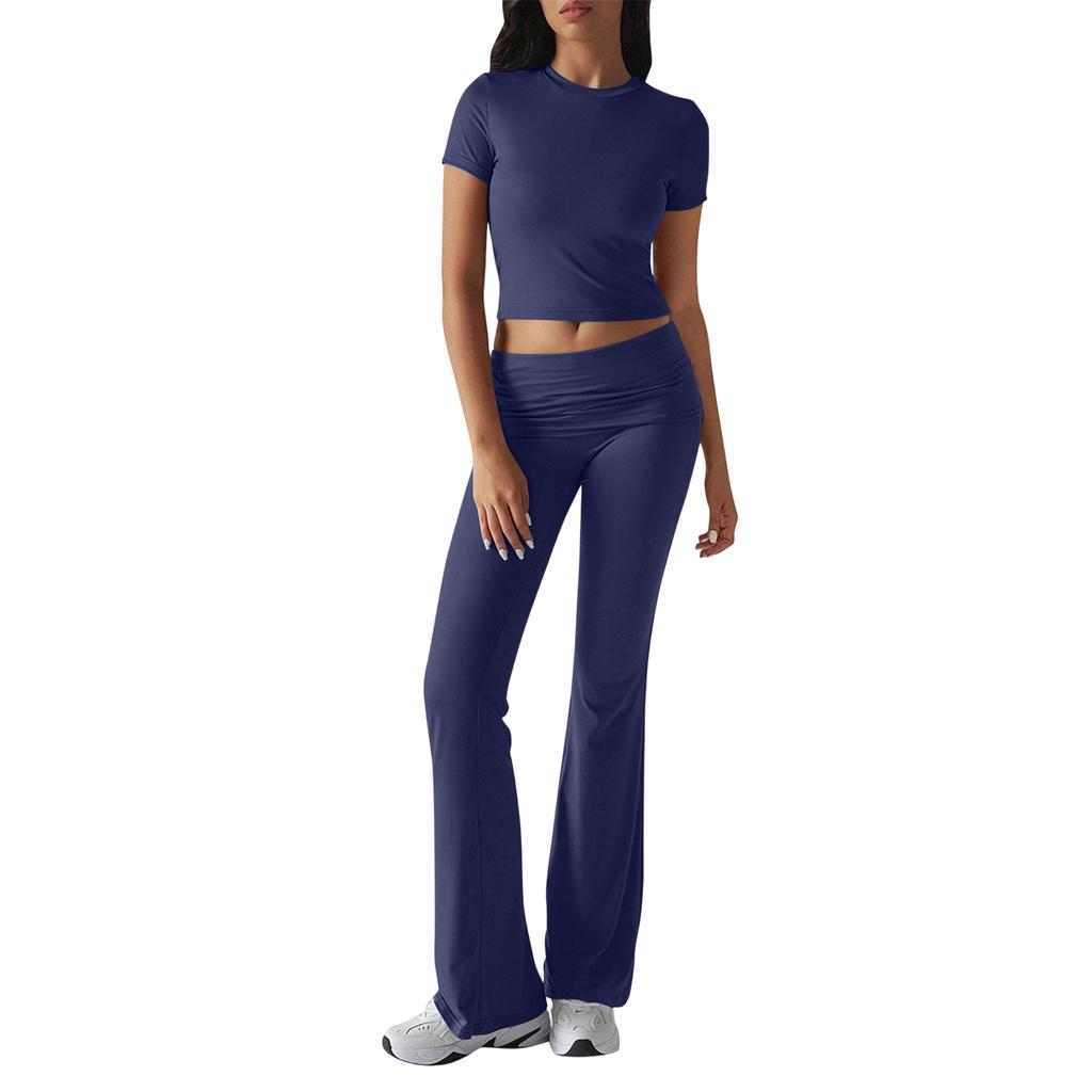 Women's Solid Color Casual Top And Pants Fashion Two-piece Set