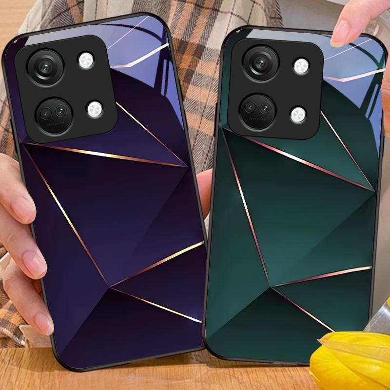 Геометрическая призма для OnePlus Nord 3 5 6T 7 Pro 8 12 10T Reno8 Lite 5G 10R Nord N30 Чехол для телефона из закаленного стекла с твердой оболочкой Черный