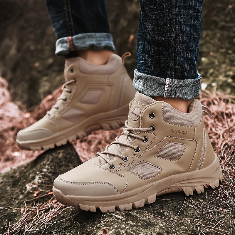 Men's Outdoor Shoes High Top Flat Boots Solid Color Men's Mountaineer Boots